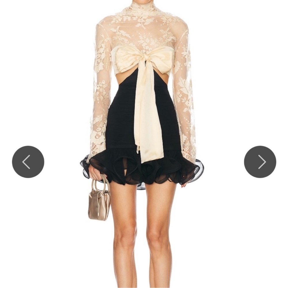 Zimmermann Black and Cream Long Sleeve Dress